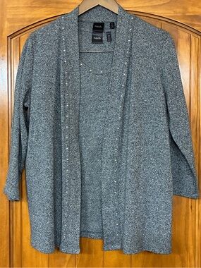 Rafaella Grey Marled 2-Piece Cardigan & Sleeveless Top Set - Size L